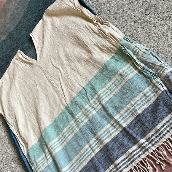 Tribe Alive Cream and Blue Accent Beach Kimono Swim Cover - Picture 10 of 14